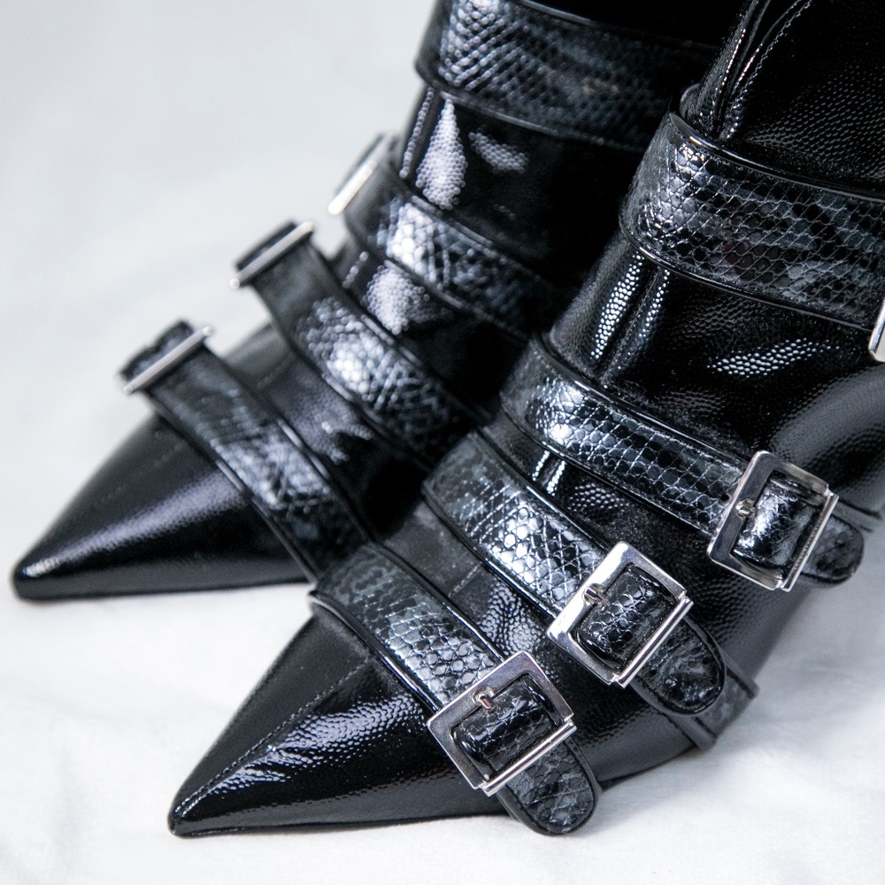 Zara Snake Print Buckle Ankle Boots